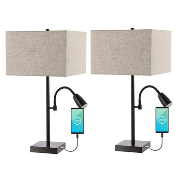 Austin 25.5" Farmhouse Industrial Iron LED Table Lamp with USB Charging Port and Adjustable Reading Light - JONATHAN Y